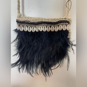 Hand Made Macrame Feather Pouch - Black